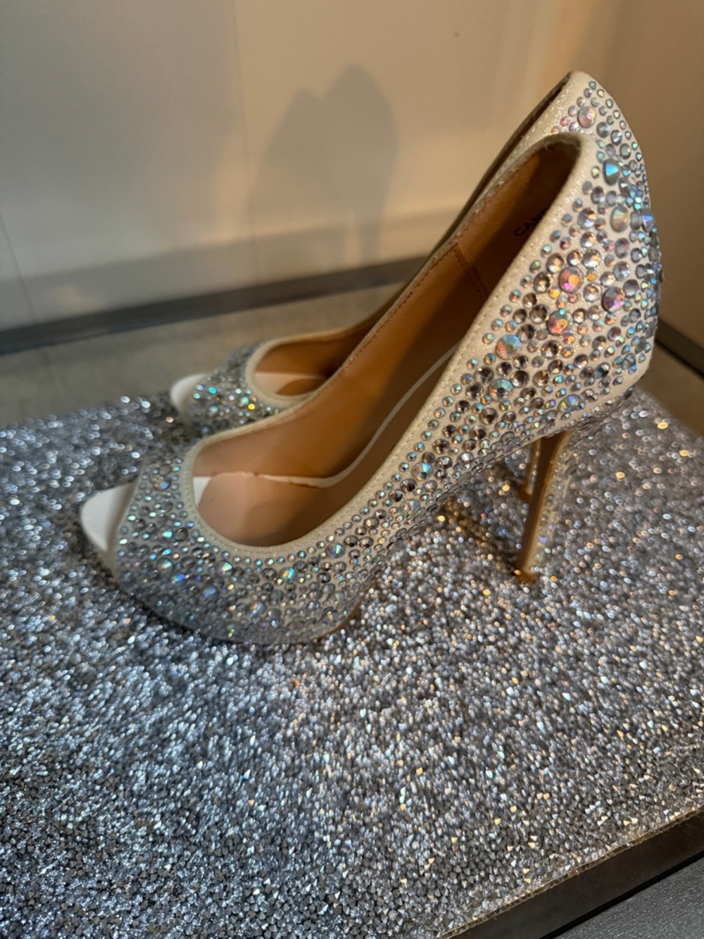 ⭐️Crystal Embellished Peep-Toe High Heels - Silver⭐️